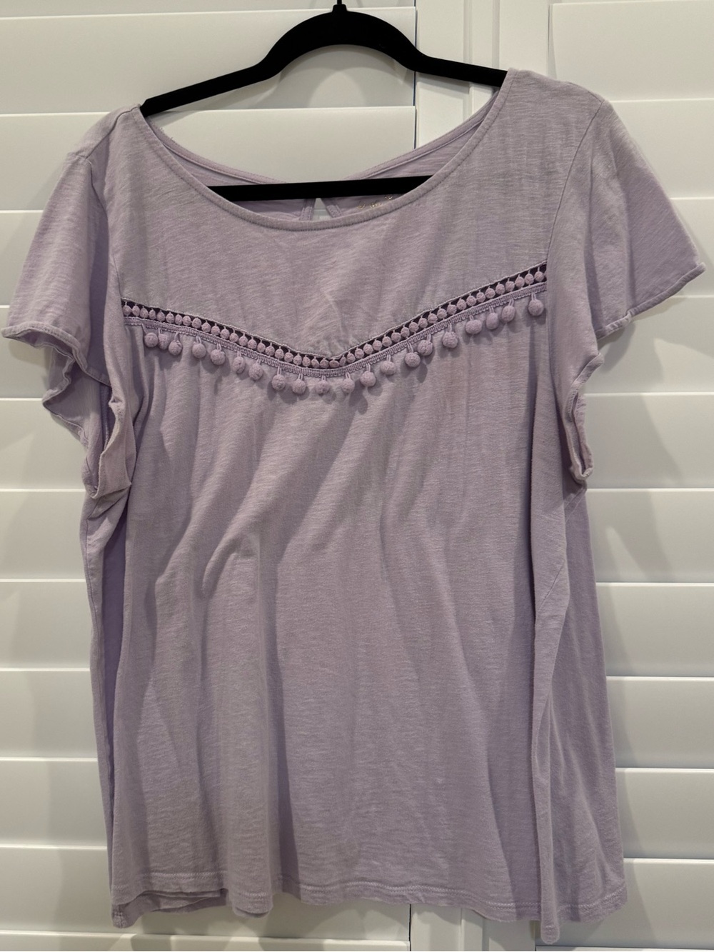 Light Lavender Pom-Pom Trim Short Sleeve Women's Top - LILLY PULITZER - XL